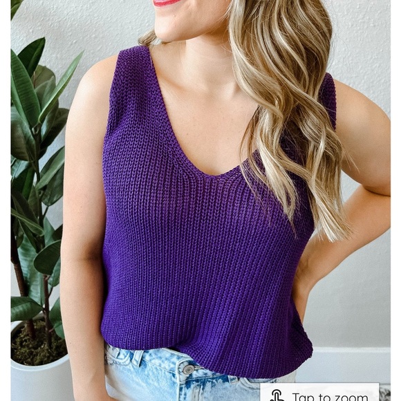 Small Royal Purple knit tank, V-neck - Picture 1 of 9